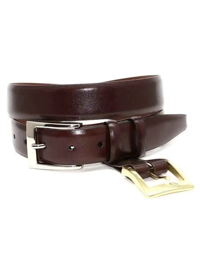 Italian Calfskin Double Buckle Belt - Brown