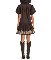 Camille Embroidered Puff Sleeve Shirt Dress