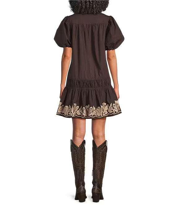 Camille Embroidered Puff Sleeve Shirt Dress