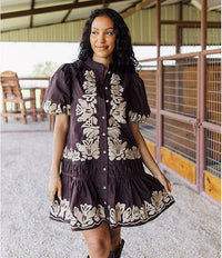Camille Embroidered Puff Sleeve Shirt Dress