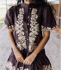 Camille Embroidered Puff Sleeve Shirt Dress