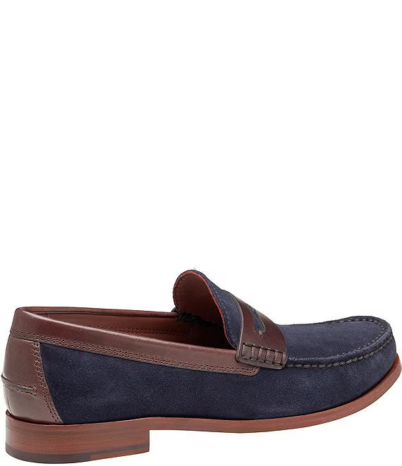 Baldwin Penny Loafer - Snuff Waxed English Suede/Navy Johnston & Murphy