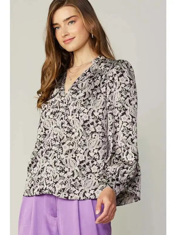 Jacquard Paisley V-Neck Blouse Current Air
