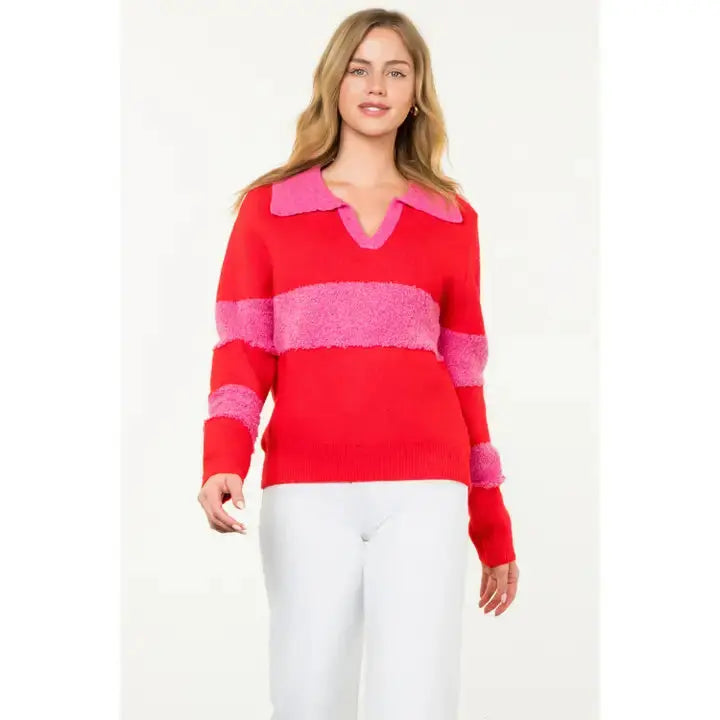 Collared Colorblock Sweater THML