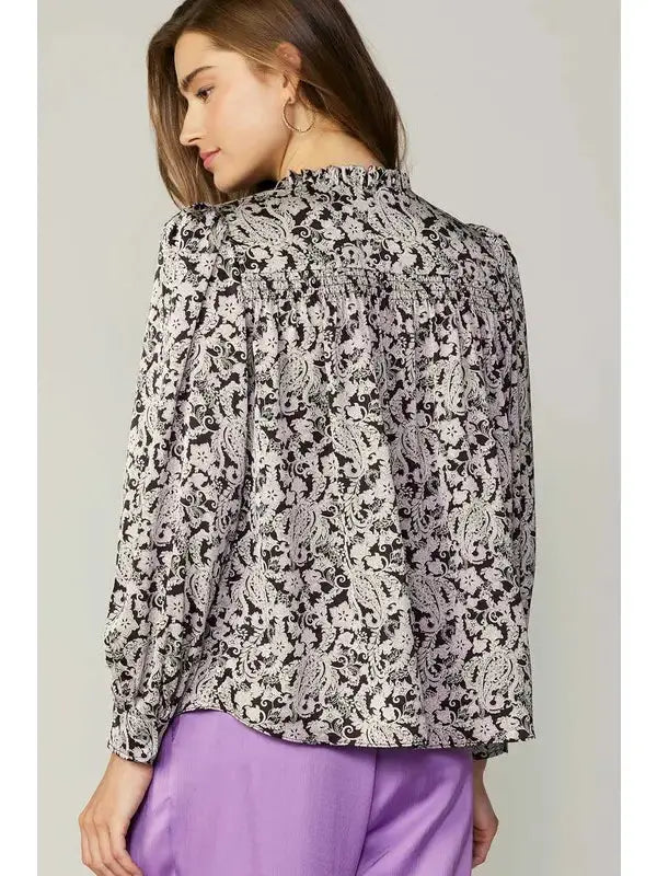Jacquard Paisley V-Neck Blouse Current Air