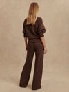 Back view of Wide Leg Pant with elasticated waistband and internal drawcord
