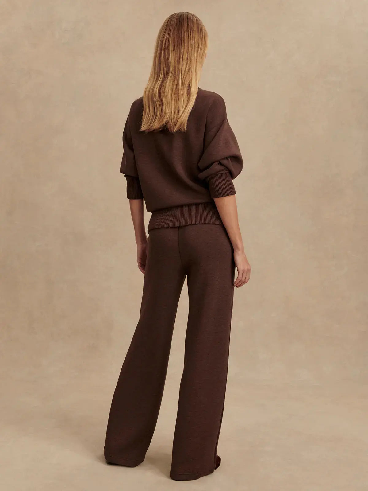 Back view of Wide Leg Pant with elasticated waistband and internal drawcord