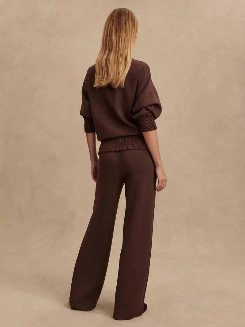 Back view of Wide Leg Pant with elasticated waistband and internal drawcord