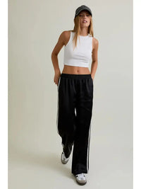 Black Satin Track Pants Le Lis