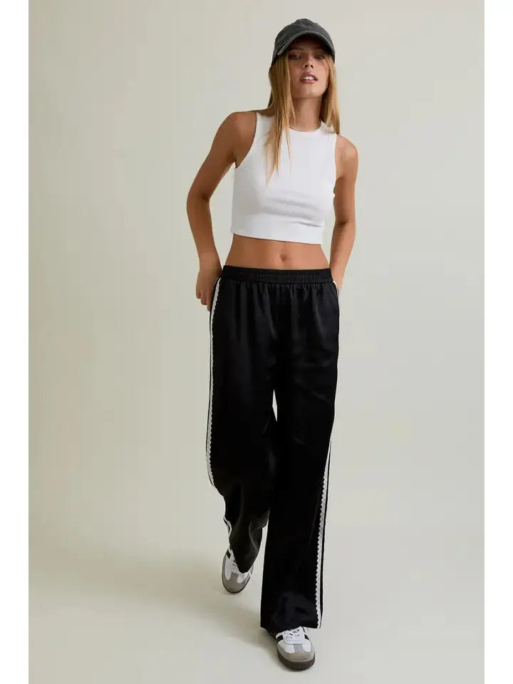 Black Satin Track Pants Le Lis