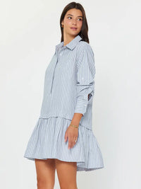 Pinstriped Rhinestone Mini Shirt Dress