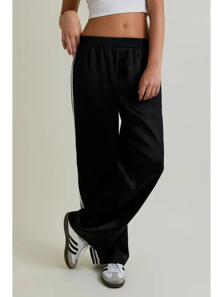 Black Satin Track Pants Le Lis