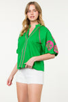 Green Petal Puff Sleeve Top