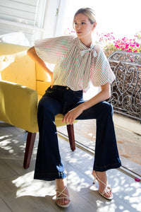 Puff Sleeve Vertical Stripes Top