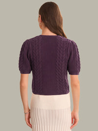 Alexandra Cable Puff Sleeve Bow Cardigan