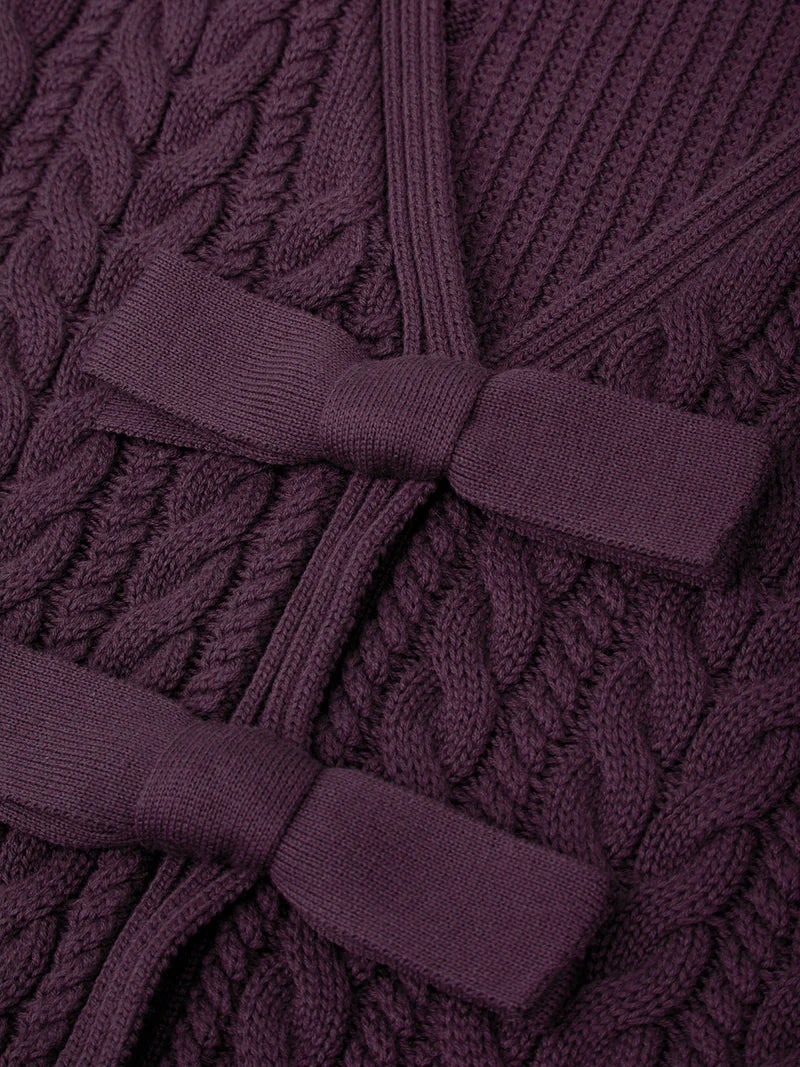 Alexandra Cable Puff Sleeve Bow Cardigan