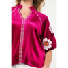 Embroidered Detail Velvet Puff Sleeve Top THML