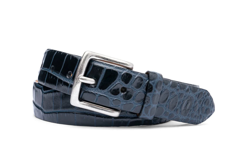 Embossed Crocodile Belt - Black & Blue