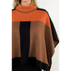 Colorblock Turtleneck Knit Poncho Joh Apparel