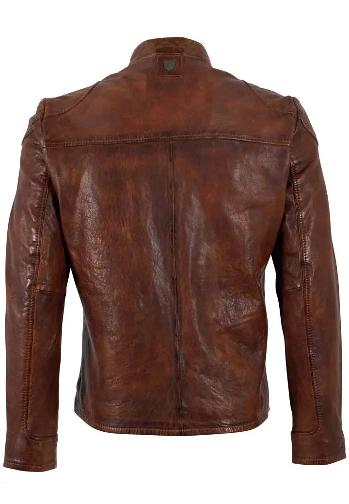 Back view: Chopa UF Leather Jacket Whiskey back view