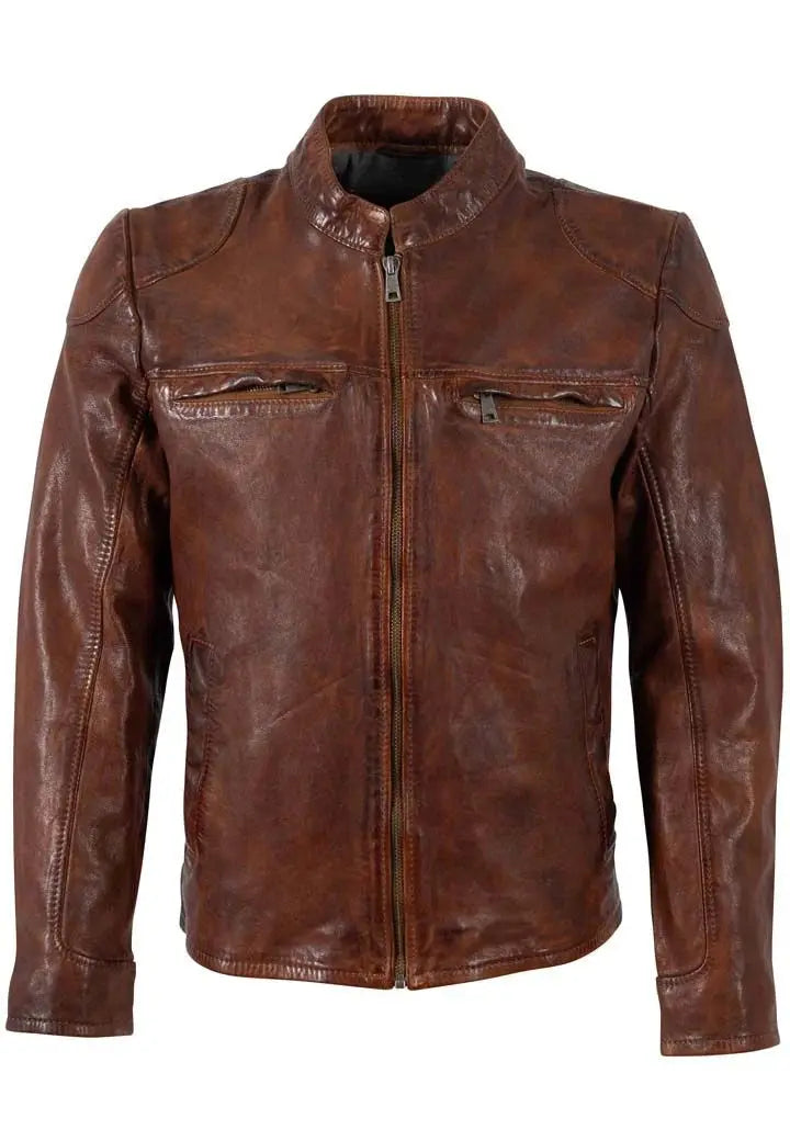 Front view: Chopa UF Leather Jacket Whiskey front view