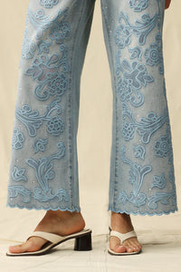 Embroidery & Rhinestone High Rise Denim