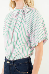 Puff Sleeve Vertical Stripes Top