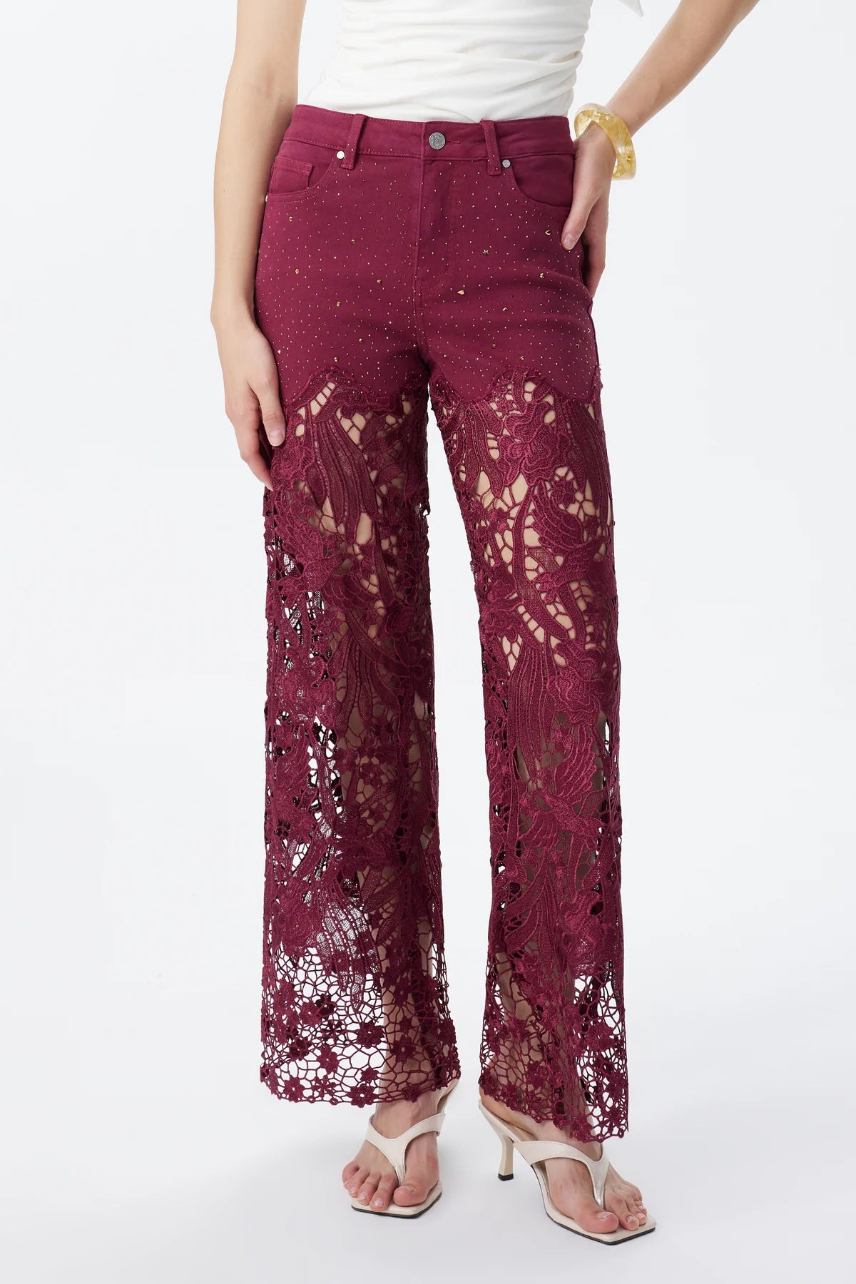 Wine Lace High Rise Jeans