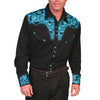 Floral Embroidered Rockabilly Shirt - Turquoise