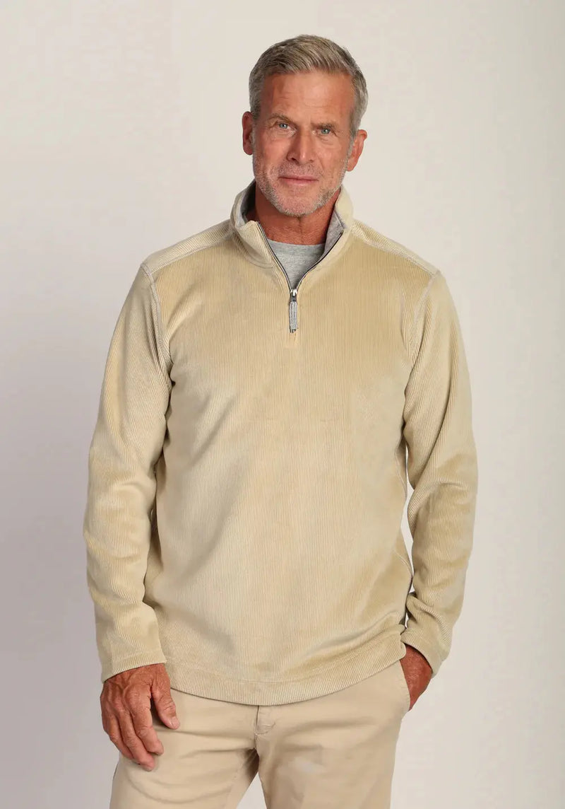 Apres Lux Sueded Cord 1/4 Zip Pullover - Stone True Grit