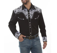 Floral Embroidered Rockabilly Shirt - Silver