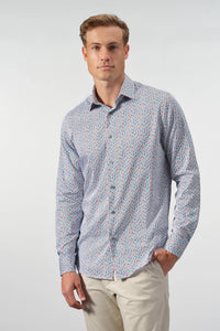 Striped Cotton Shirt with Guitar Micro-Print