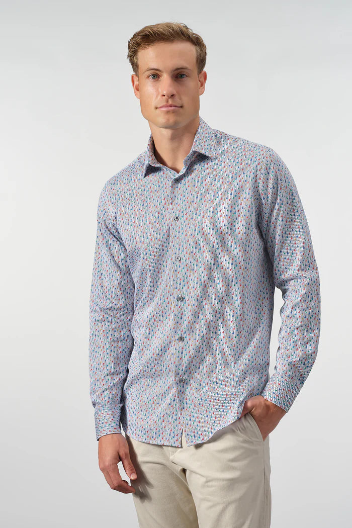 Striped Cotton Shirt with Guitar Micro-Print