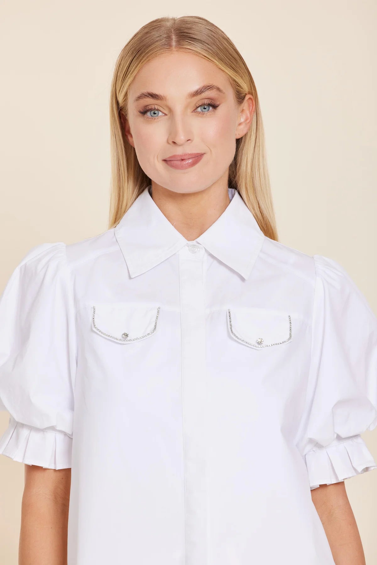 Poplin Rhinestone Detail Top
