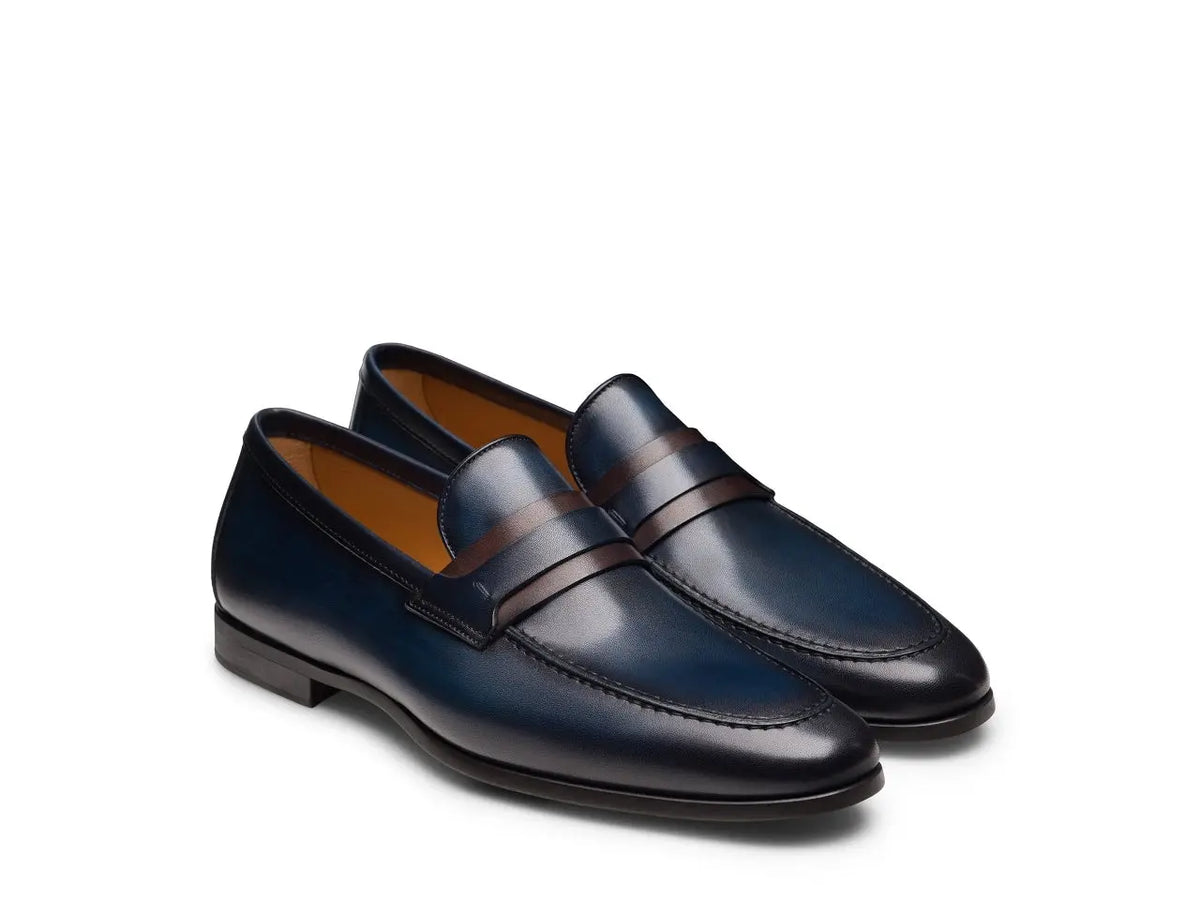 Magnanni Daniel Loafer in Navy and Midbrown Leather – Men’s Penny Loafer