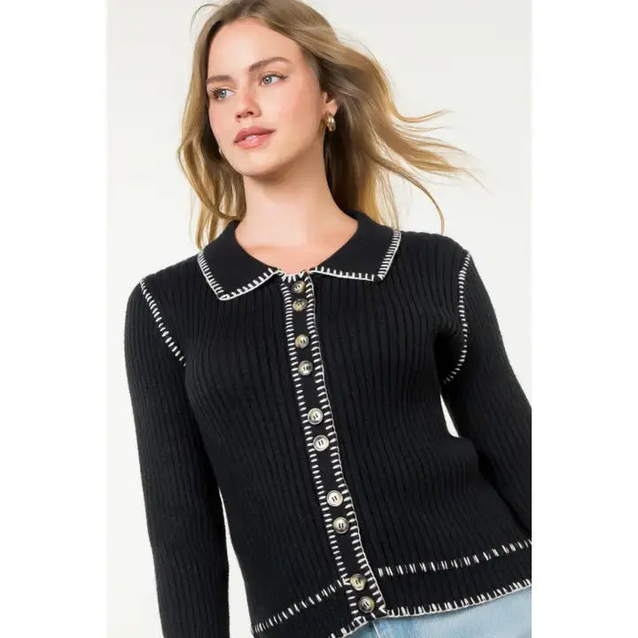 Collared Button Up Cardigan THML