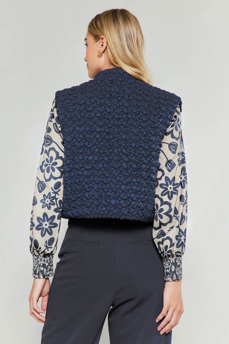 Quilted Cropped Vest- Navy