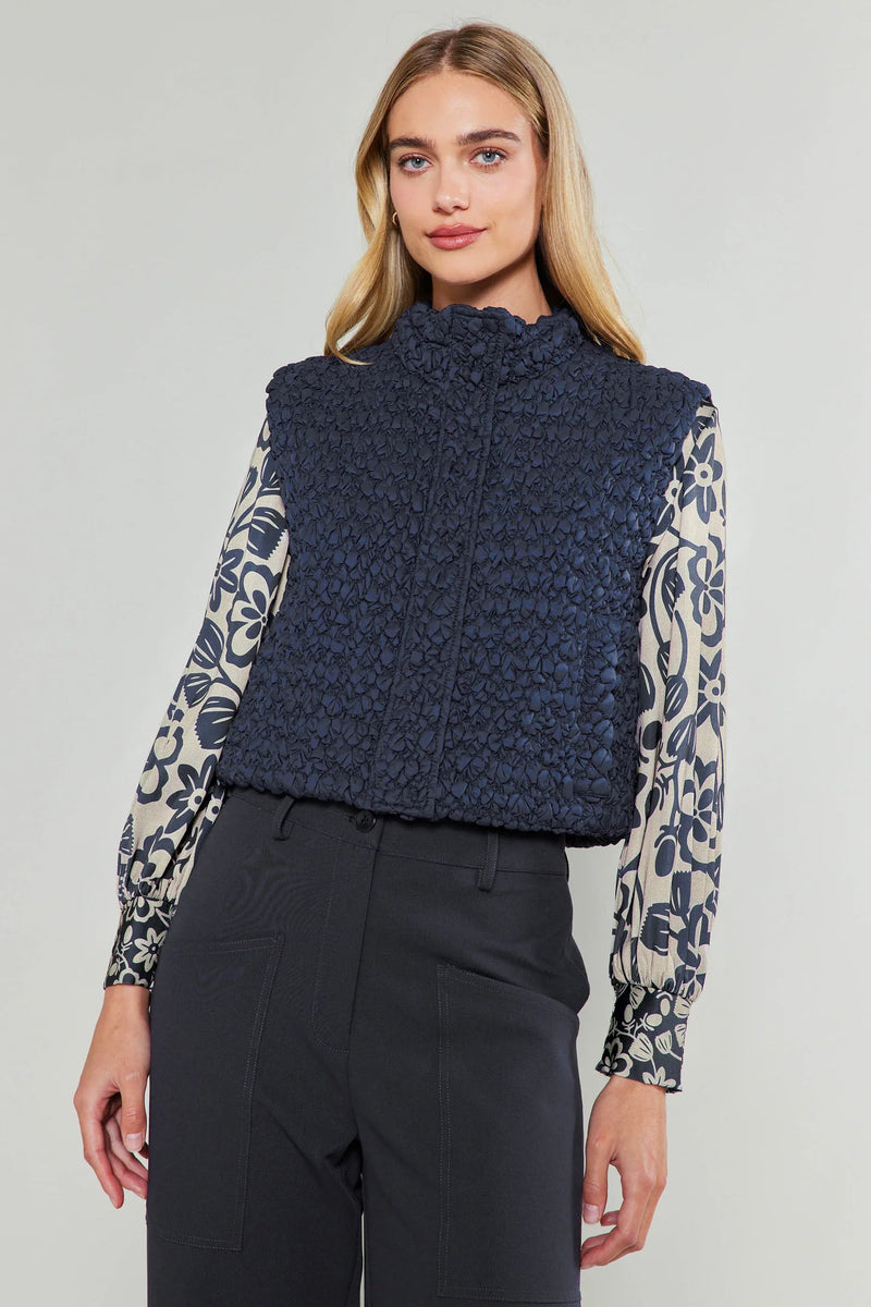 Quilted Cropped Vest- Navy