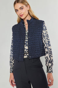 Quilted Cropped Vest- Navy