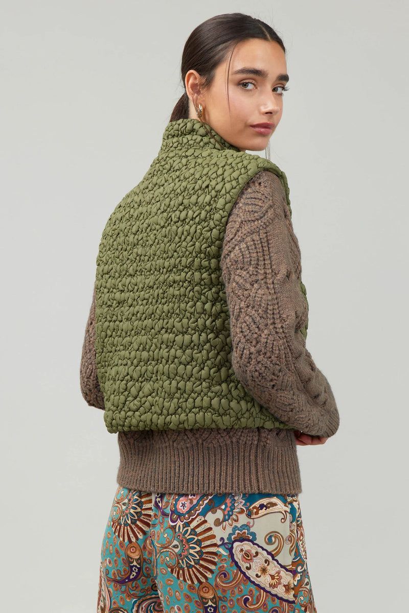 Quilted Cropped Vest- Olive