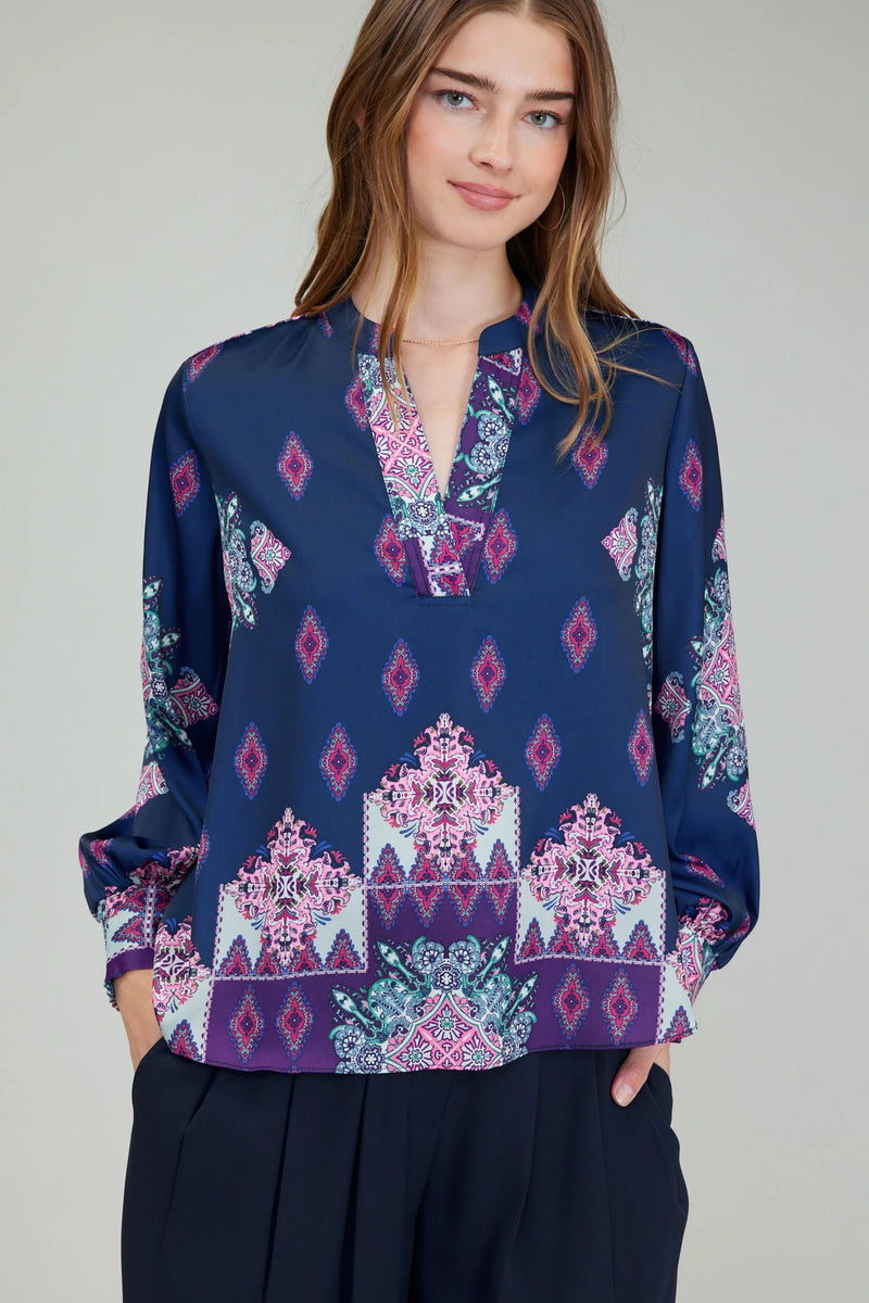 Ornate Border Print Blouse