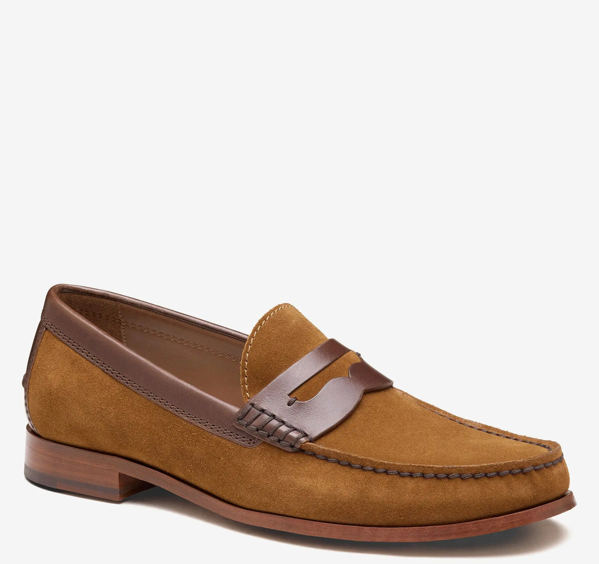 Baldwin Penny Loafer - Snuff Waxed English Suede/Brown Full Grain Leather Johnston & Murphy