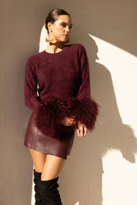 Sunrise Removable Wool Cuff Cashmere Sweater in Burgundy