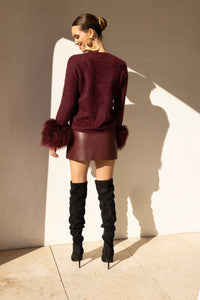 Sunrise Removable Wool Cuff Cashmere Sweater in Burgundy