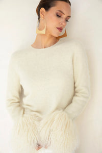 Sunrise Removable Wool Cuff Cashmere Sweater in Cream
