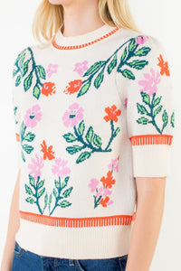 Short Sleeve Floral Detail Knitted Top