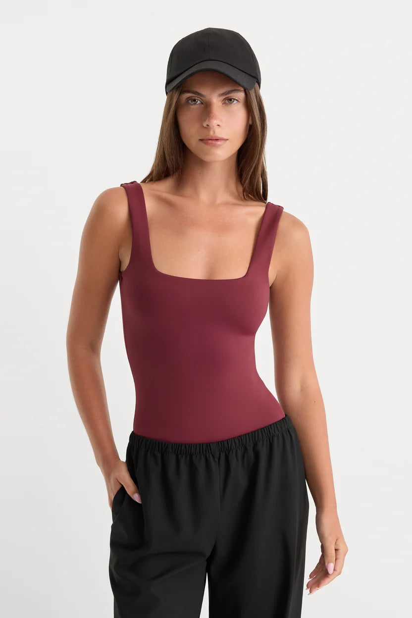 Sculpting Modern Tank Bodysuit - Berry Noir