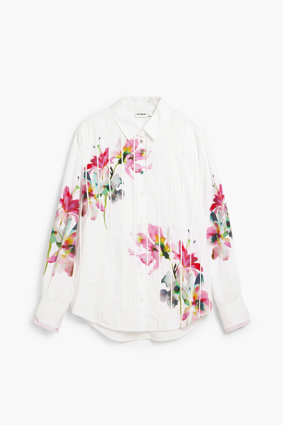 Long-sleeve pleated floral shirt