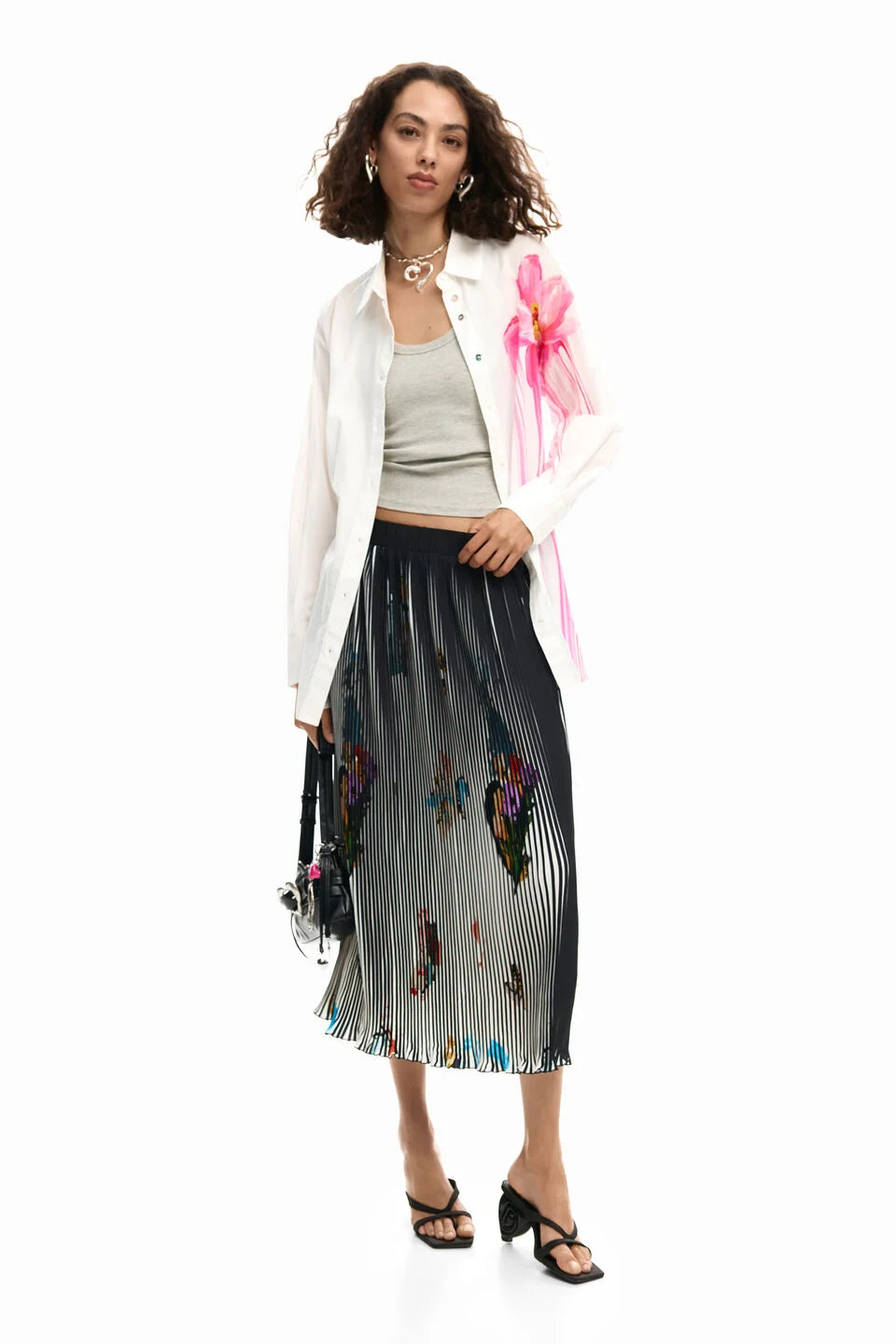 Arty Texture Midi Skirt with Digital Print