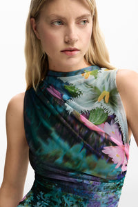 Draped Floral Dress